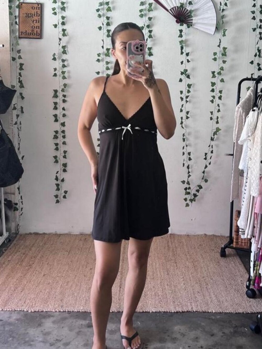 Essentials by ABS black slip dress with adjustable straps and lace trim